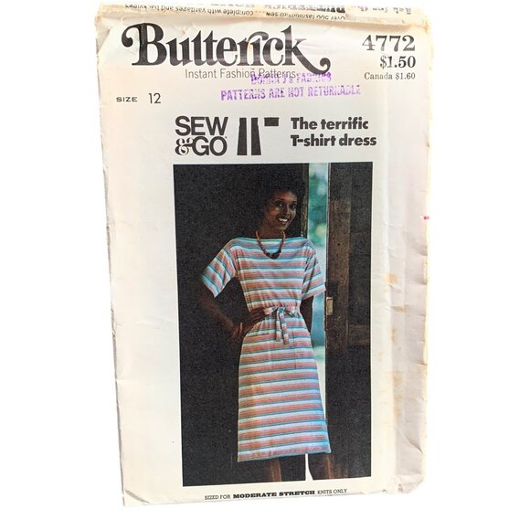 Butterick 4772 Misses Terrific T-Shirt Dress Pattern Size 12 - uncut - Picture 1 of 2